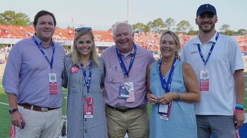 President Bonner and first lady with their children at Hancock Whitney Stadium.