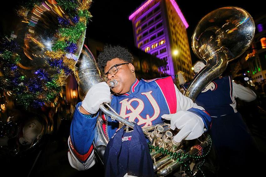 Jaguar Marding Band with their decorated instrument