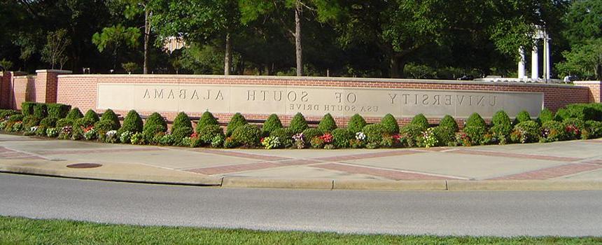 USA sign with flowers in front of it.