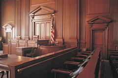 Court room showing where a judge and witness sit.