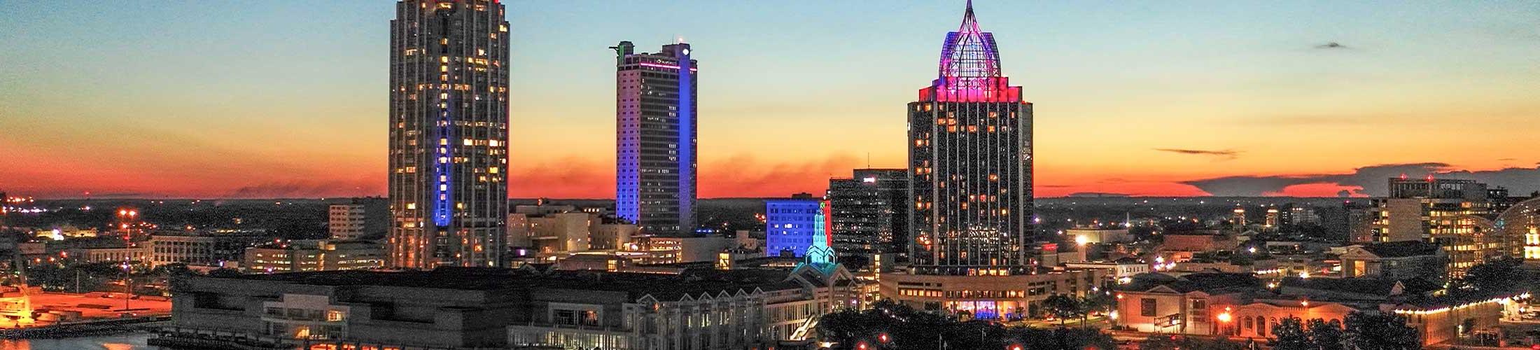 Sunset in Downtown Mobile.