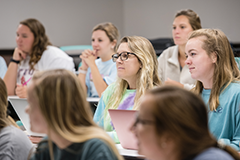 A group of students listening in class.