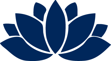 Blue icon of a lotus flower.