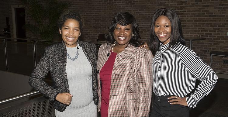 The Office of Multicultural Student Affairs launched the iLead Leadership Institute, an eight-week program to build and strengthen student leaders. From left are Maniysha Marshall, iLead Class of 2017 president; Dr. Valerie James, founder of Vision Spot Consulting, LLC., which managed and facilitated the first iLead Leadership Institute; and Deja Thompson, vice president of iLead. 