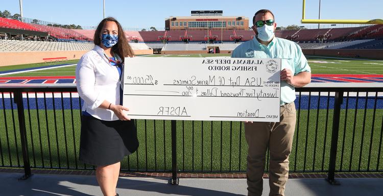 Cory Quint, 2020 President of the Alabama Deep Sea Fishing Rodeo and Crystal Hightower, senior research lab manager at the University of South Alabama School of Marine and Environmental Sciences. 