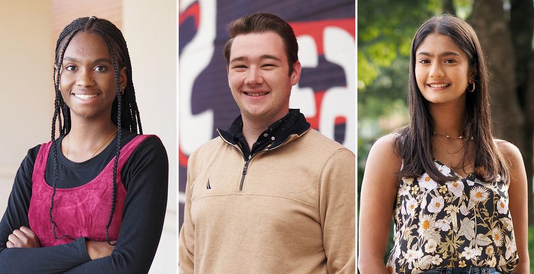 University of South Alabama students, from left, Shubhangi Singh, Nicholas Flynn and Destinie Diggs recently presented their research at the 24th annual Undergraduate Research Symposium. Singh won the Best Poster Award from the Phi Kappa Phi honor society.